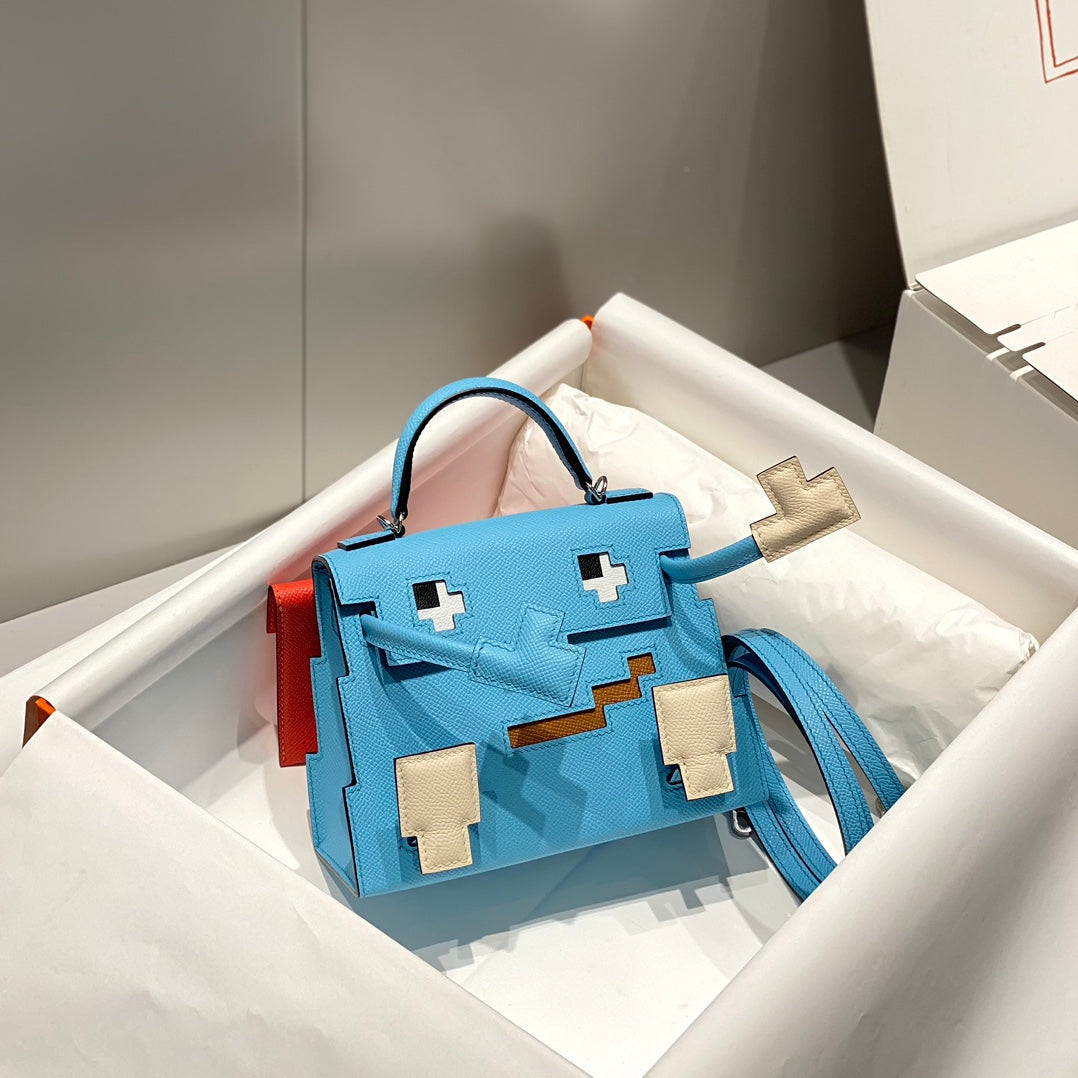 HM Kelly Doll Picto Bag Blue Sky White Togo Leather 269991