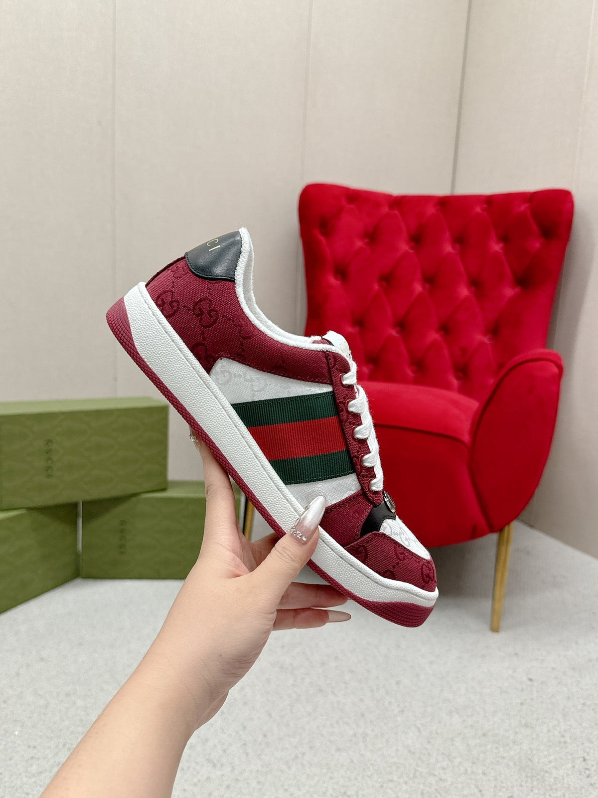 GG Sneaker Burgundy White Canvas