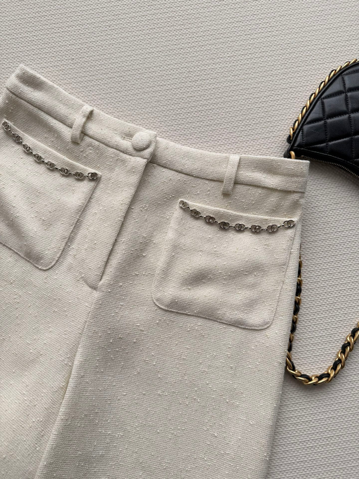 CC 26s Flared Trousers Ivory Wool Viscose 338889