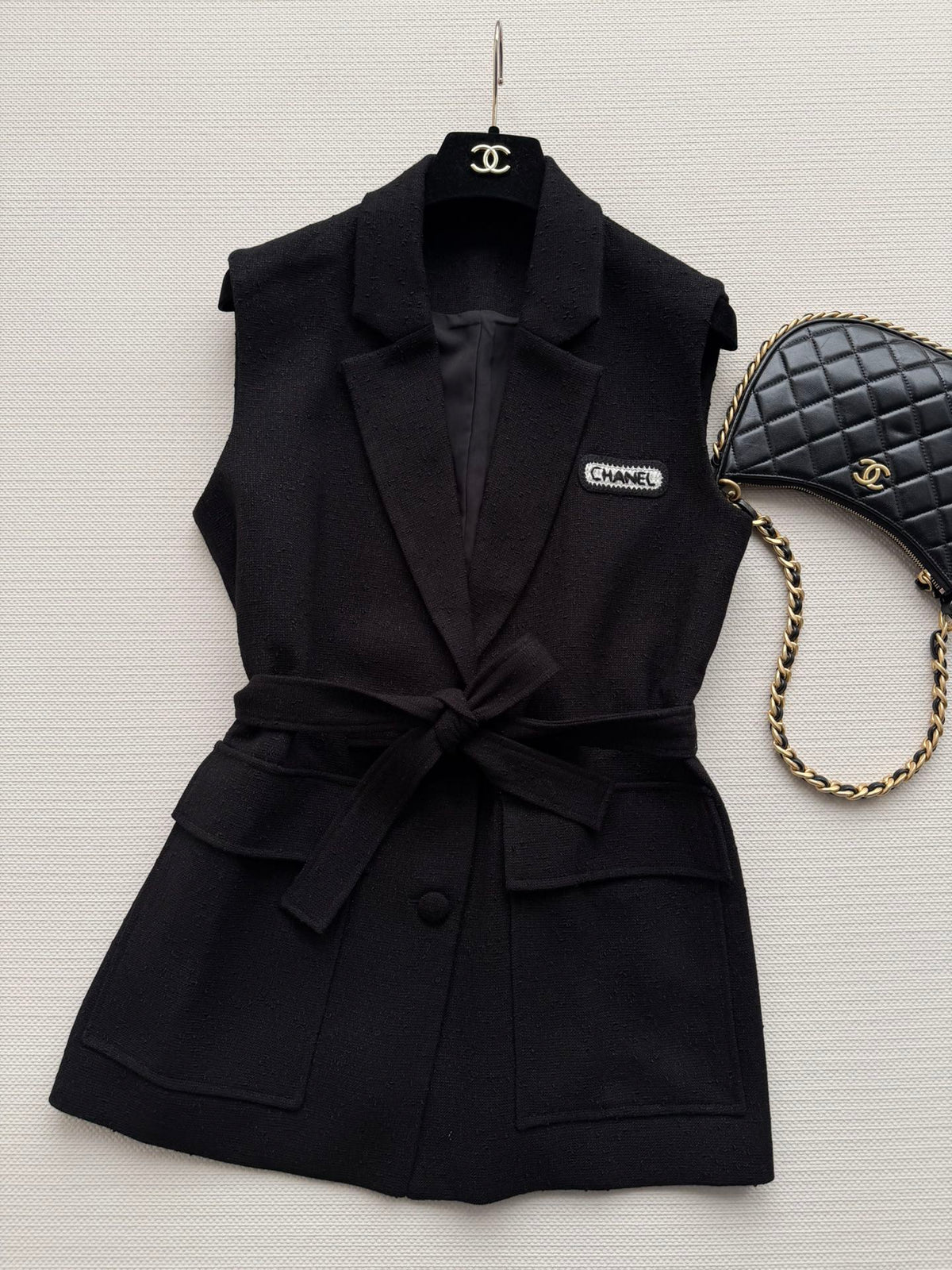 CC 26s Vest Black Wool Viscose 338885