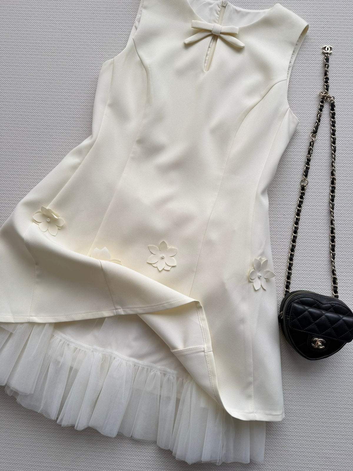 CC Bow-Tie Sleeveless Dress Light Cream Polyester 352970