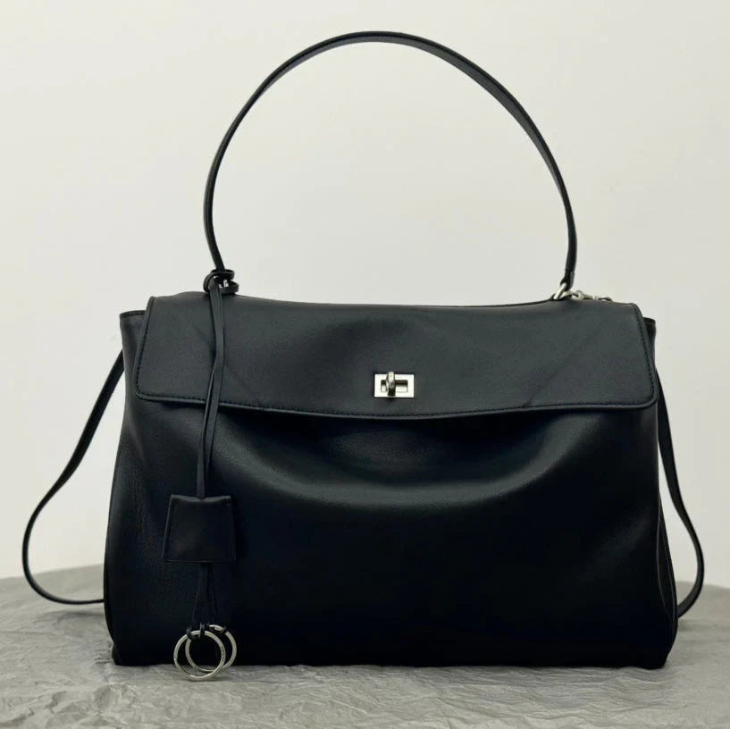 Balenciaga Large Rodeo Bag 40 Black Calfskin Sliver Hardware