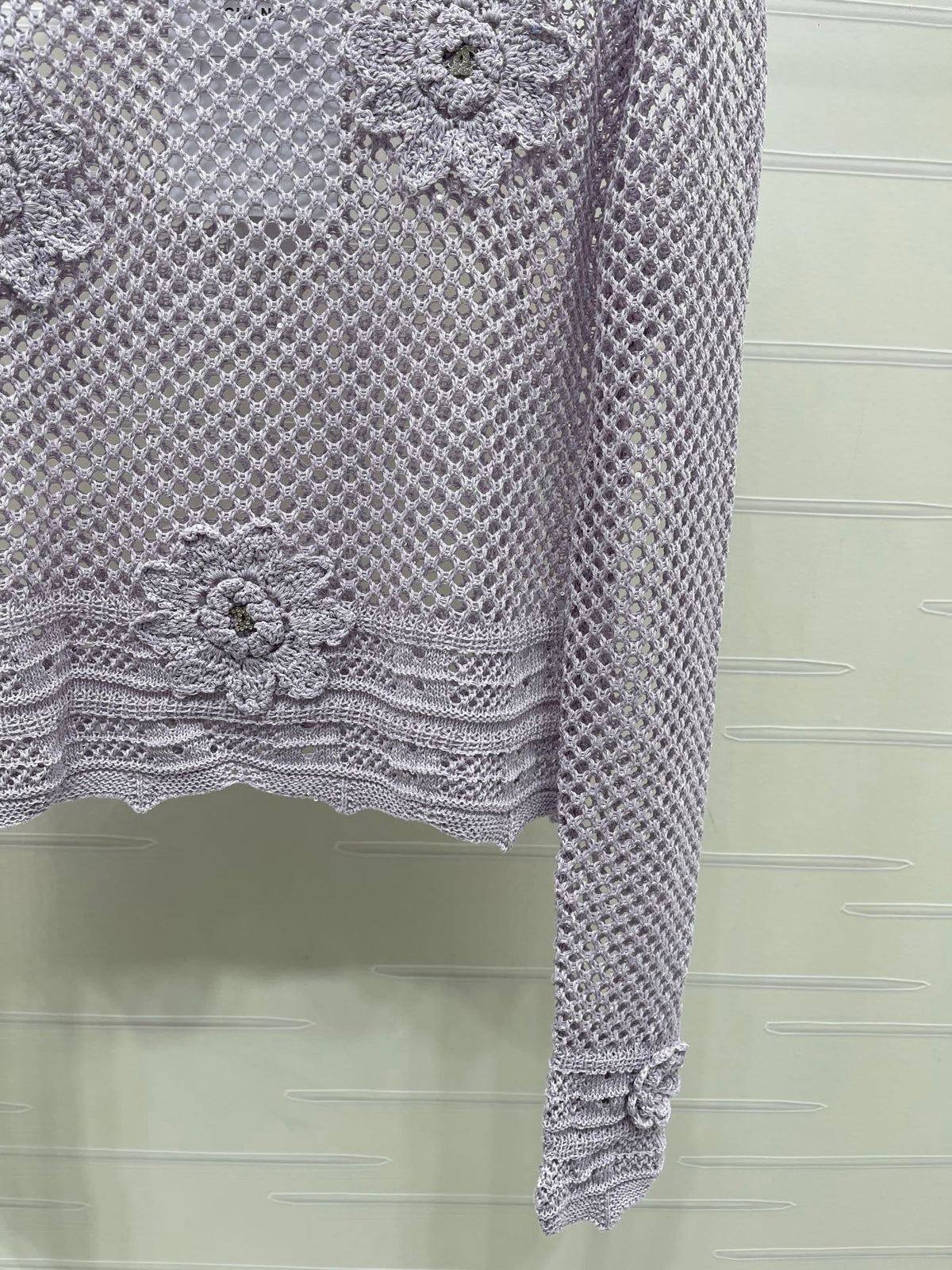 CC 26s Hollow-Out Crochet Knit Long-Sleeved Top Purple Wool 406546