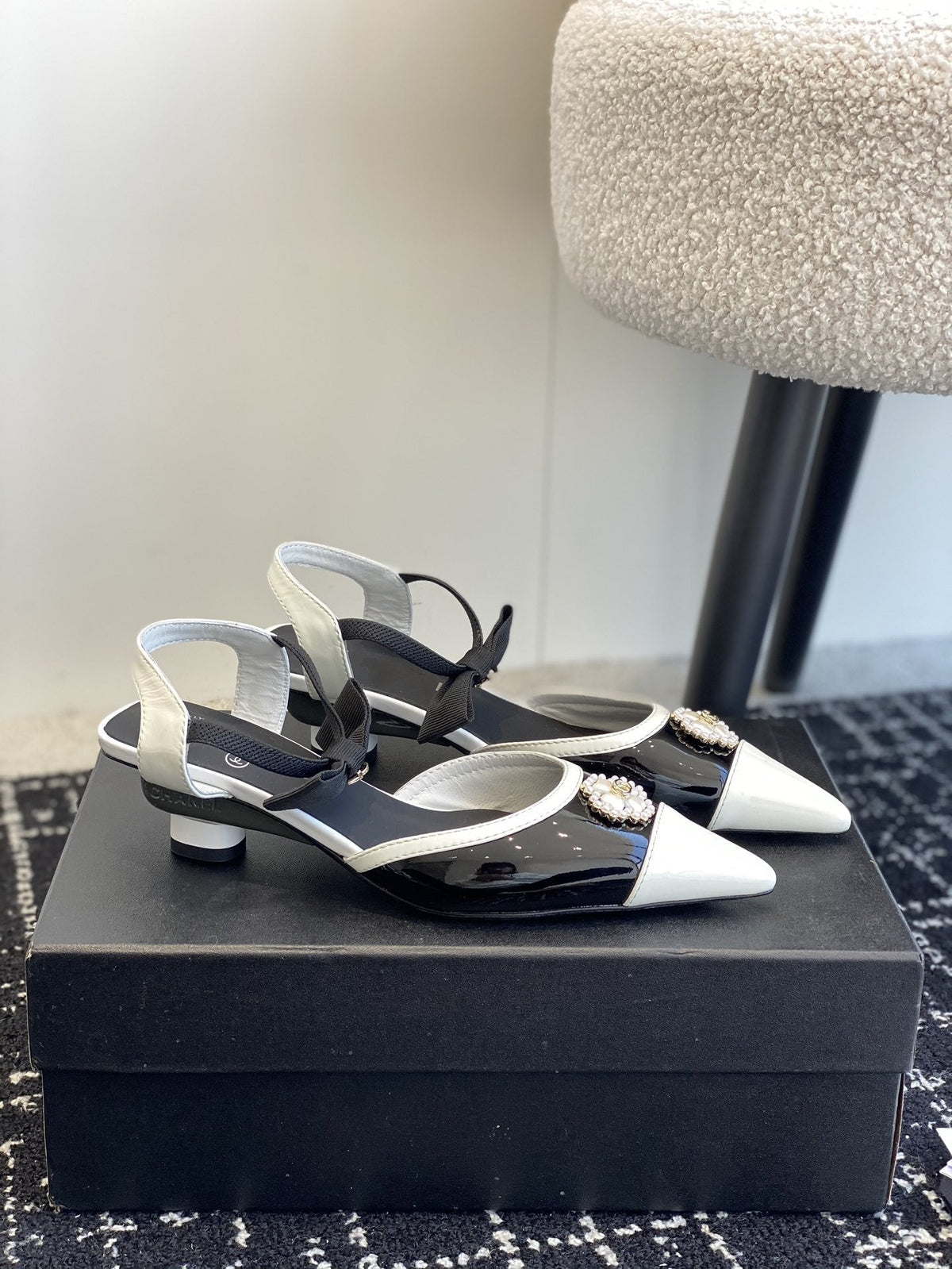 slingbacks 45 black white patent calfskin