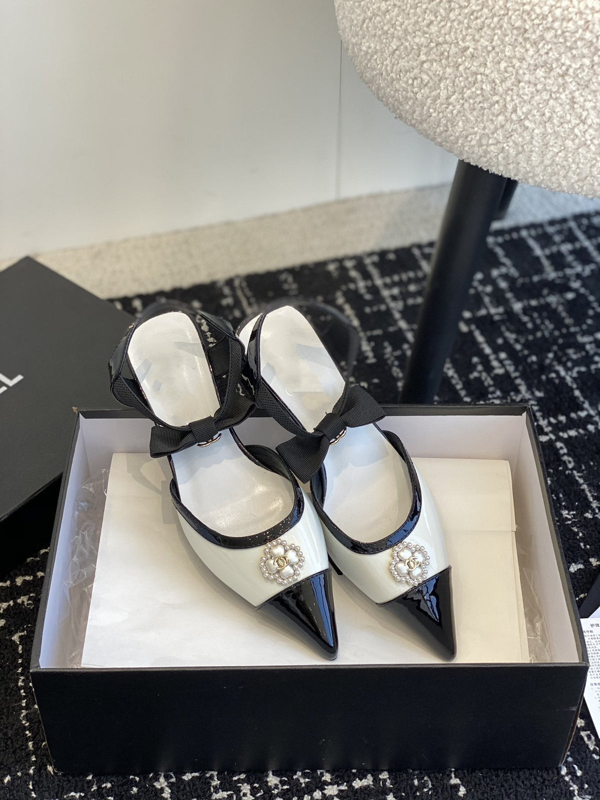 slingbacks 45 white black patent calfskin