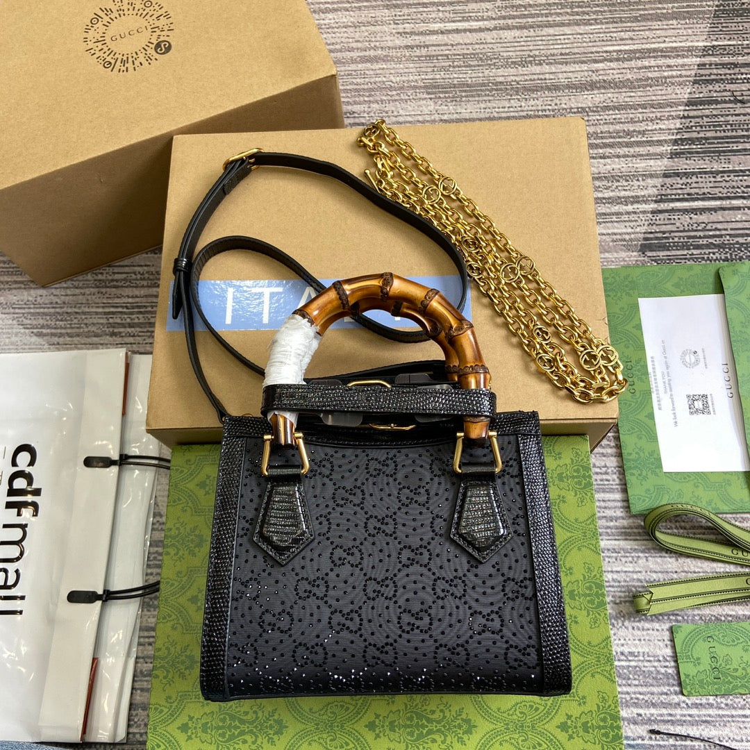 GG DIANA JUMBO 20 MINI TOTE BAG BLACK CANVAS