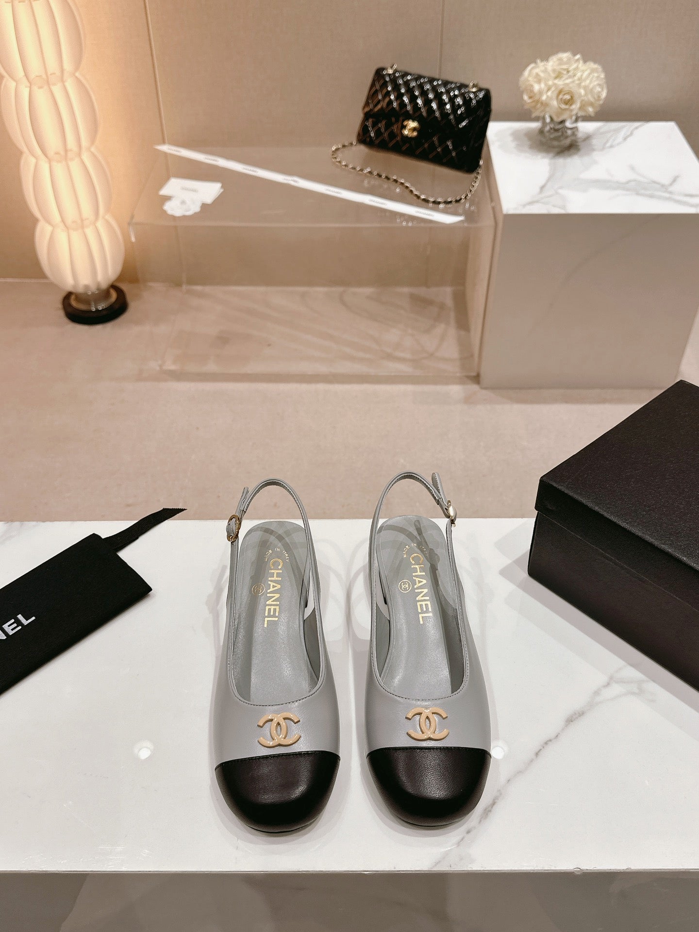 CC 2024 SLINGBACKS 40MM GREY BLACK LAMBSKIN