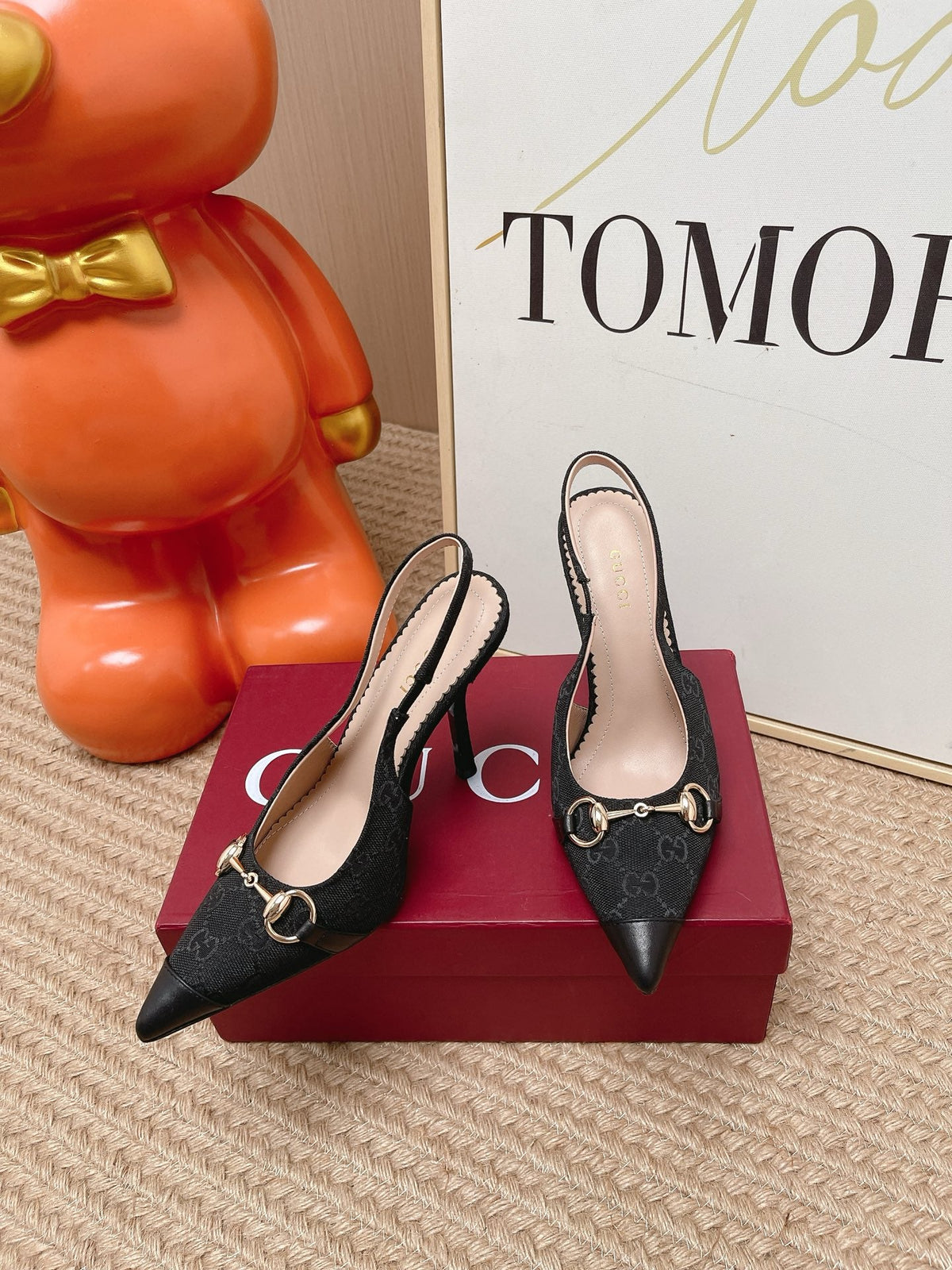GG 26s Slingback Pump 10.5cm With Horsebit Black Leather Canvas 901313