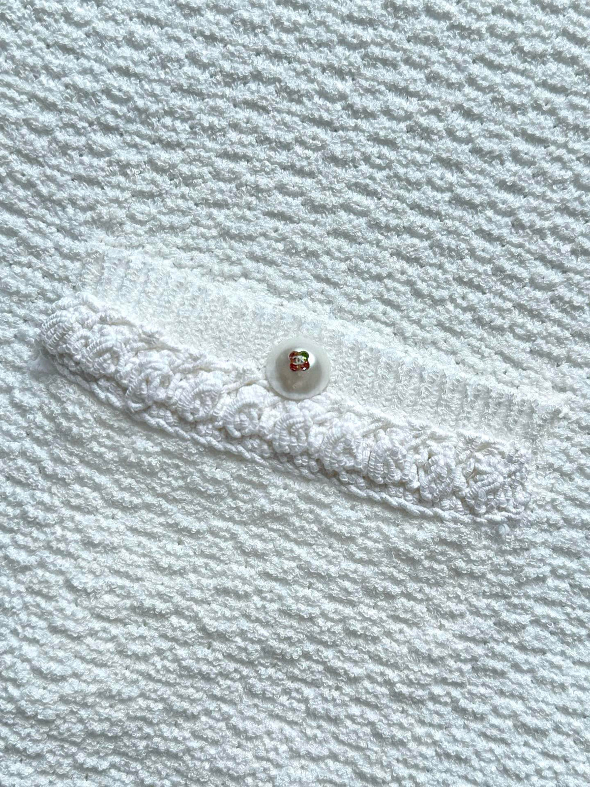 Chanel 25P Long-Sleeve Top White Tweed Pearl Buttons 237299