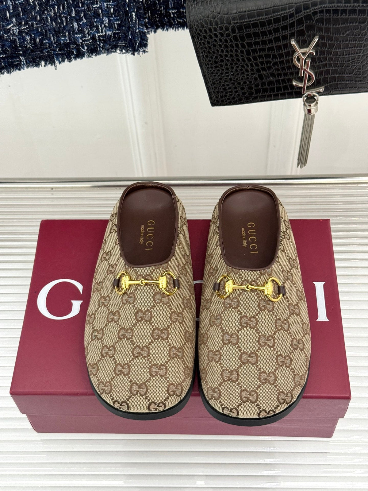 GG Mule With Horsebit Beige Brown Canvas 905748