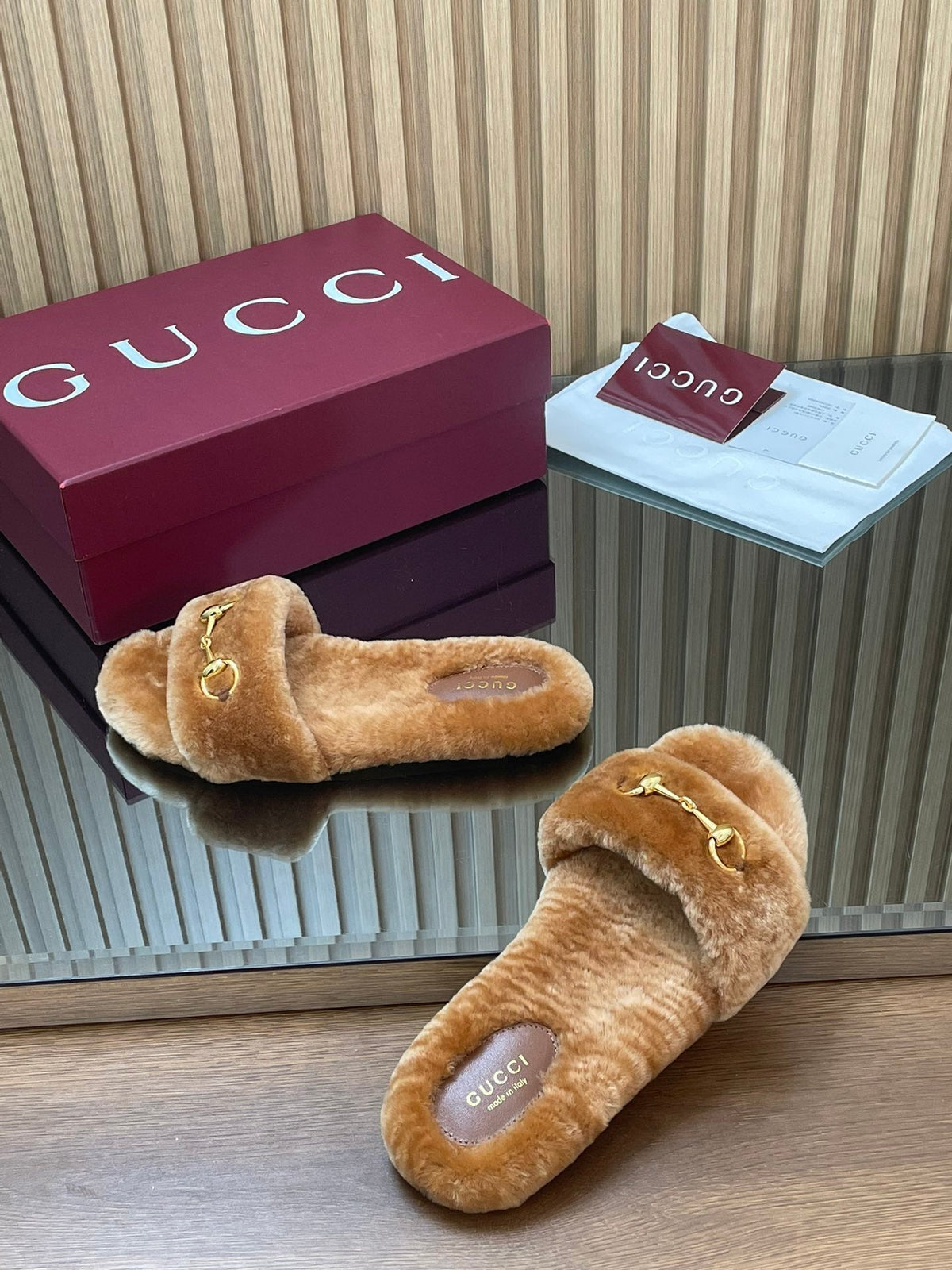 Gucci 2025 Horsebit Slipper Brown Wool 562871
