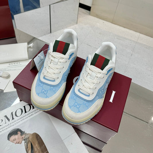 GG Re-Web Sneakers Light Blue White Suede Cowhide Fabric 564719