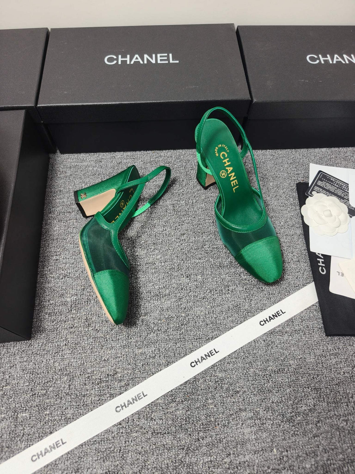 CC 26s Slingback 9.5cm Green Mesh Fabric Sheepskin 681987