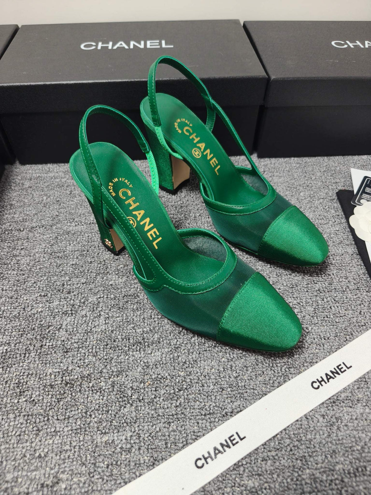 CC 26s Slingback 9.5cm Green Mesh Fabric Sheepskin 681987