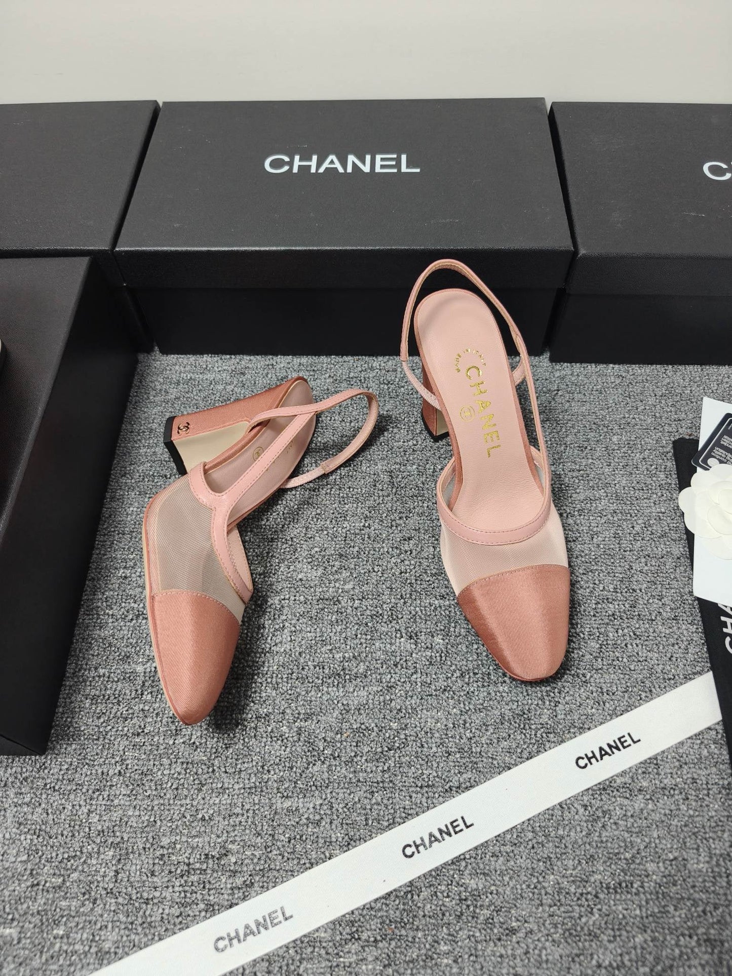 CC 26s Slingback 9.5cm Pink Mesh Fabric Sheepskin 681988
