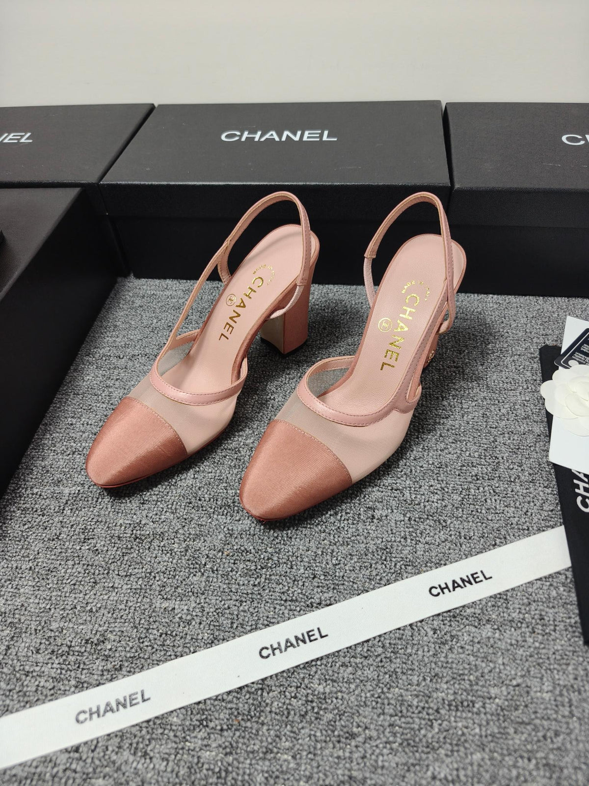 CC 26s Slingback 9.5cm Pink Mesh Fabric Sheepskin 681988