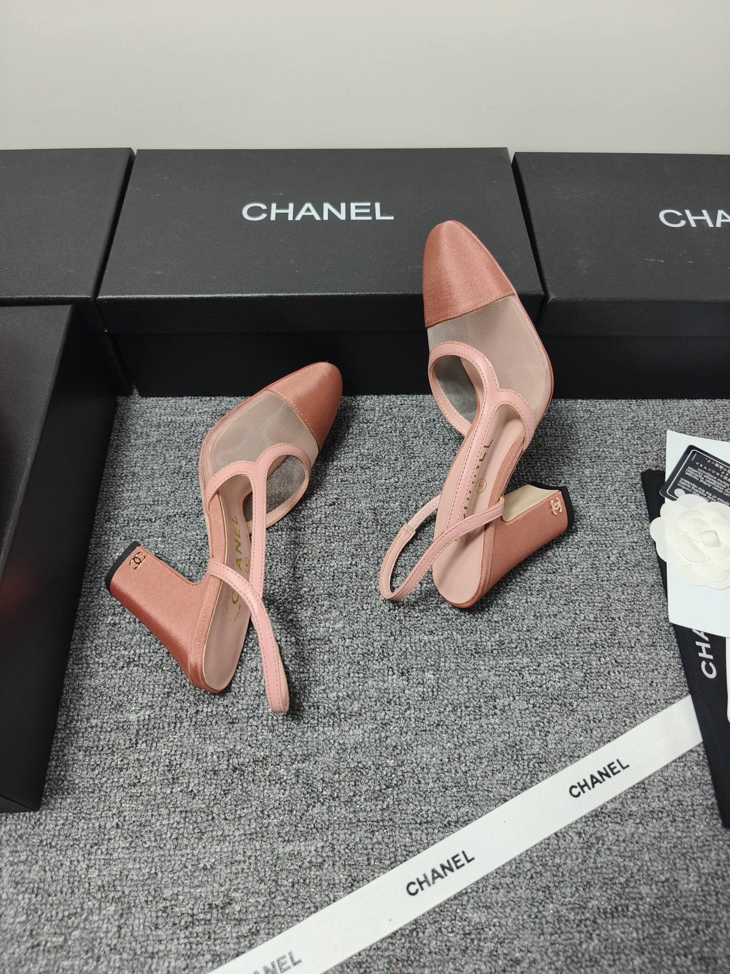 CC 26s Slingback 9.5cm Pink Mesh Fabric Sheepskin 681988