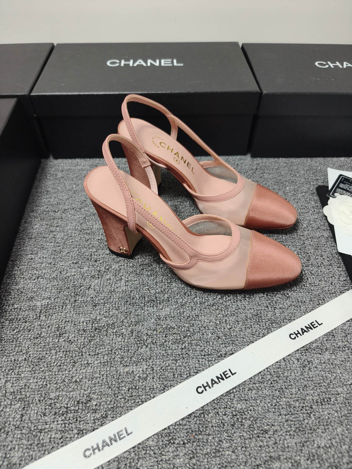 CC 26s Slingback 9.5cm Pink Mesh Fabric Sheepskin 681988