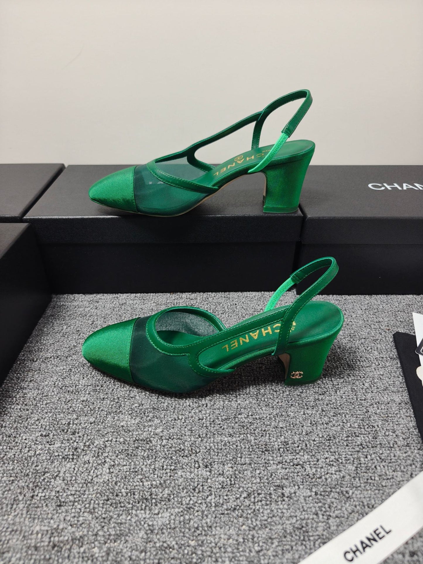 CC 26s Slingback 6.5cm Green Mesh Fabric Sheepskin 681993