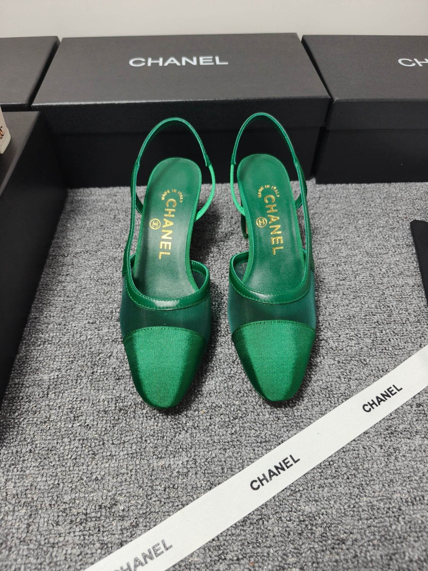 CC 26s Slingback 6.5cm Green Mesh Fabric Sheepskin 681993