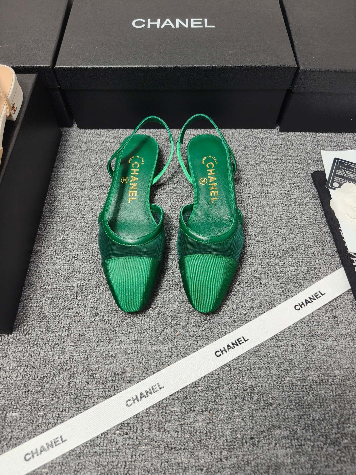 CC 26s Slingback Green Mesh Fabric Sheepskin 681999
