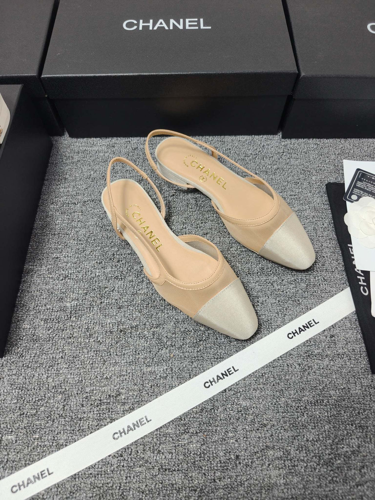 CC 26s Slingback Beige Mesh Fabric Sheepskin 682001
