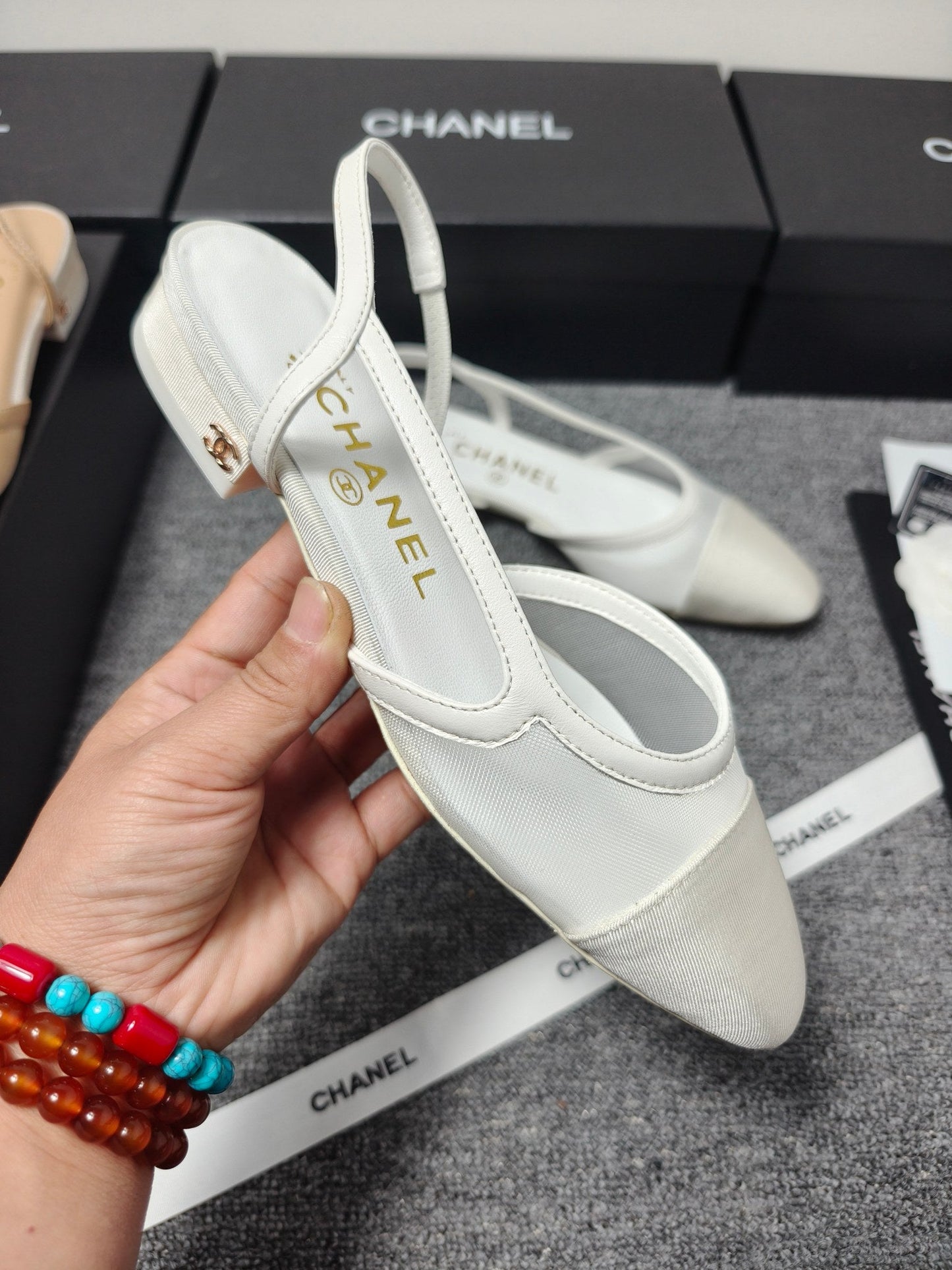 CC 26s Slingback White Mesh Fabric Sheepskin 682002