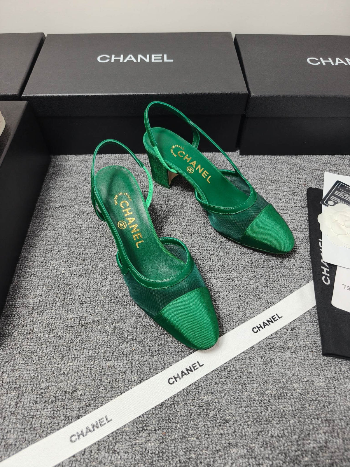 CC 26s Slingback 6.5cm Green Mesh Fabric Sheepskin 681993