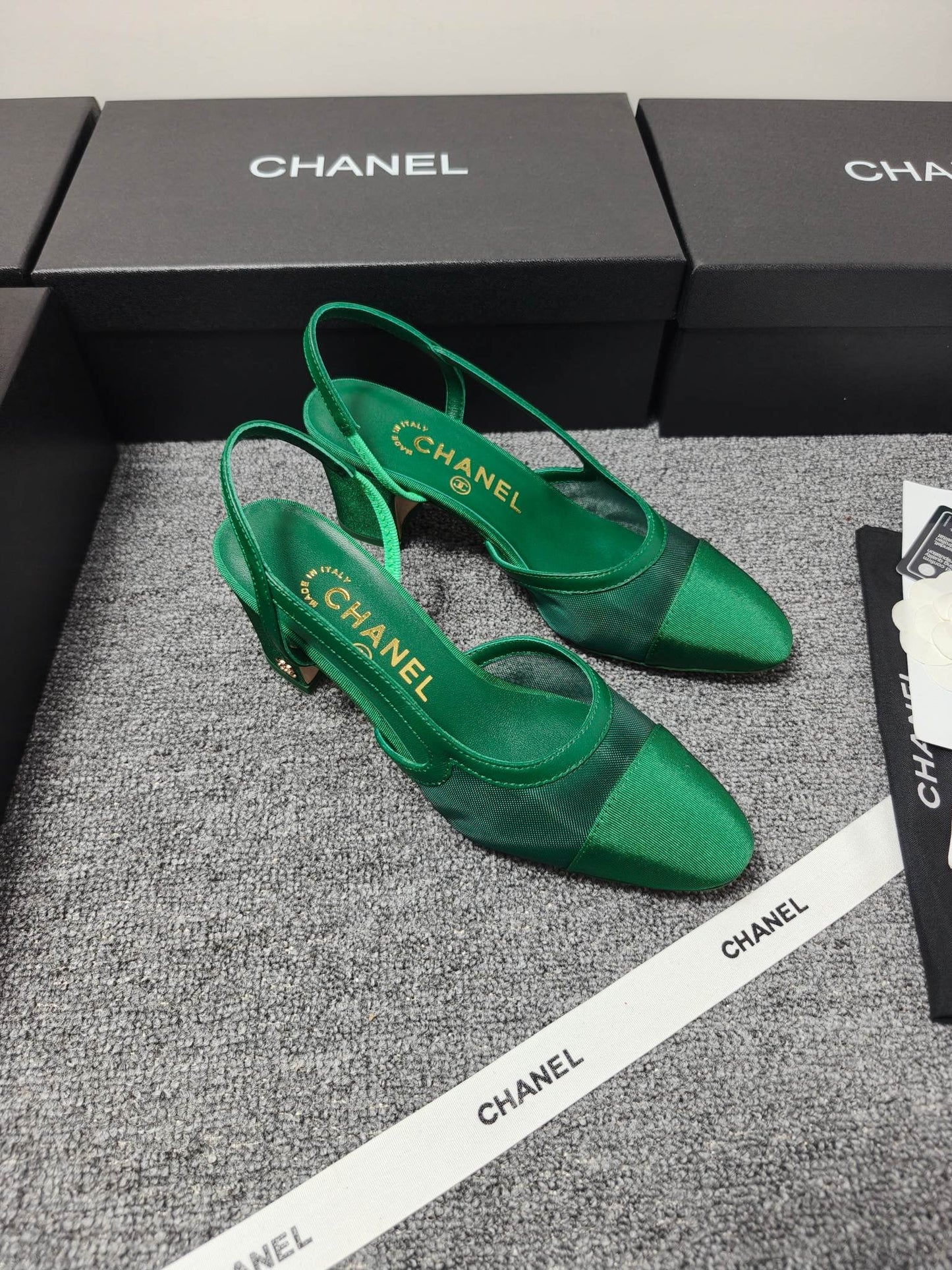 CC 26s Slingback 6.5cm Green Mesh Fabric Sheepskin 681993