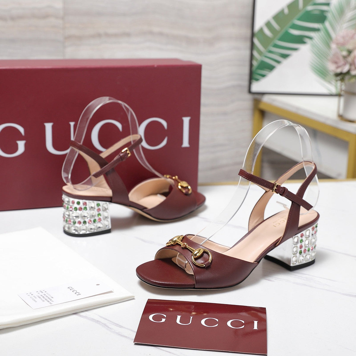 GG 26ss Sandals 55 Burgundy Beige Sheepskin 601097