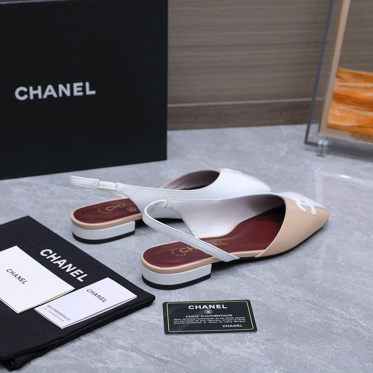 Chanel 2026 Slingback Beige White Suede Leather 758403