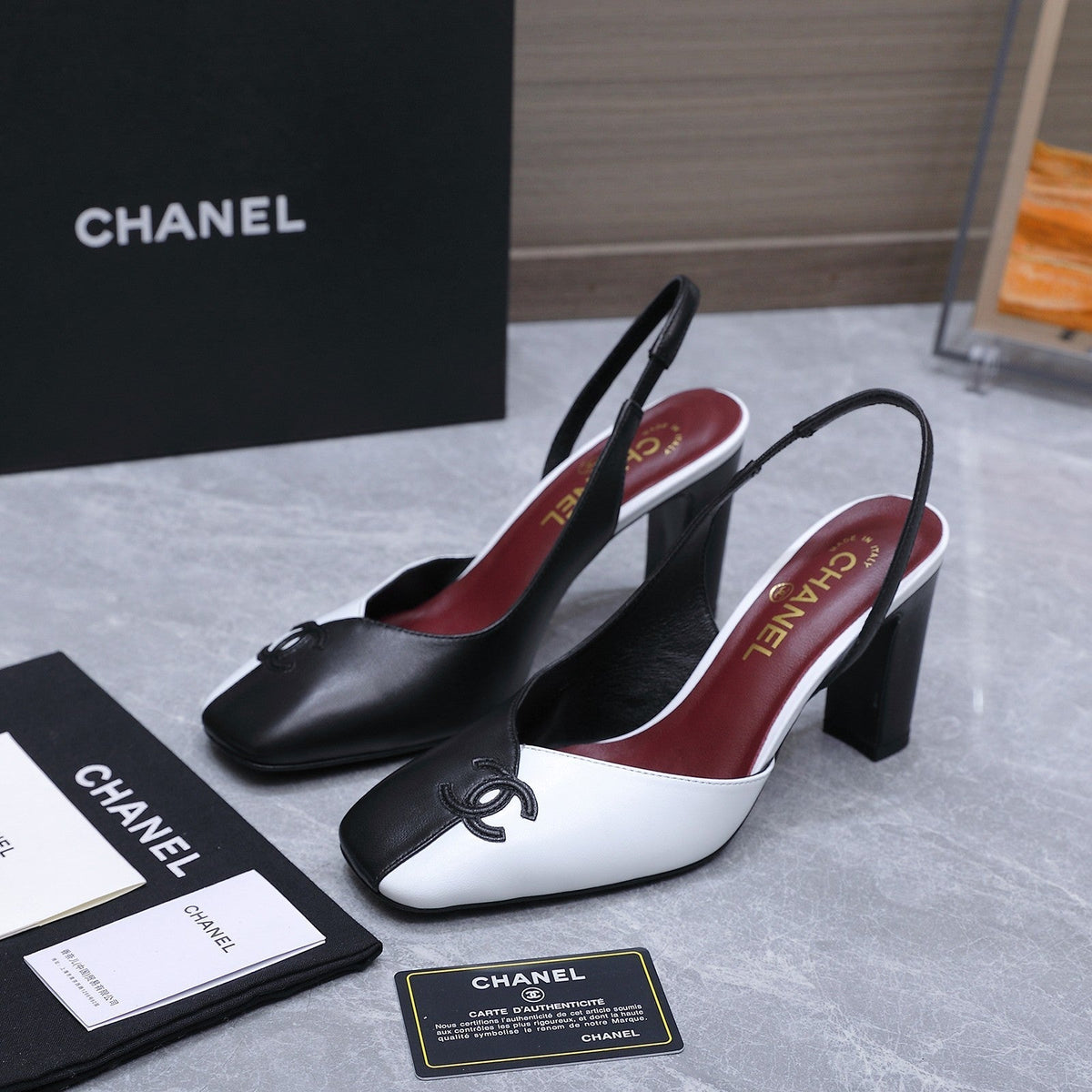 Chanel 2026 High-Heeled Slingback 60mm Black White Suede Leather 758408