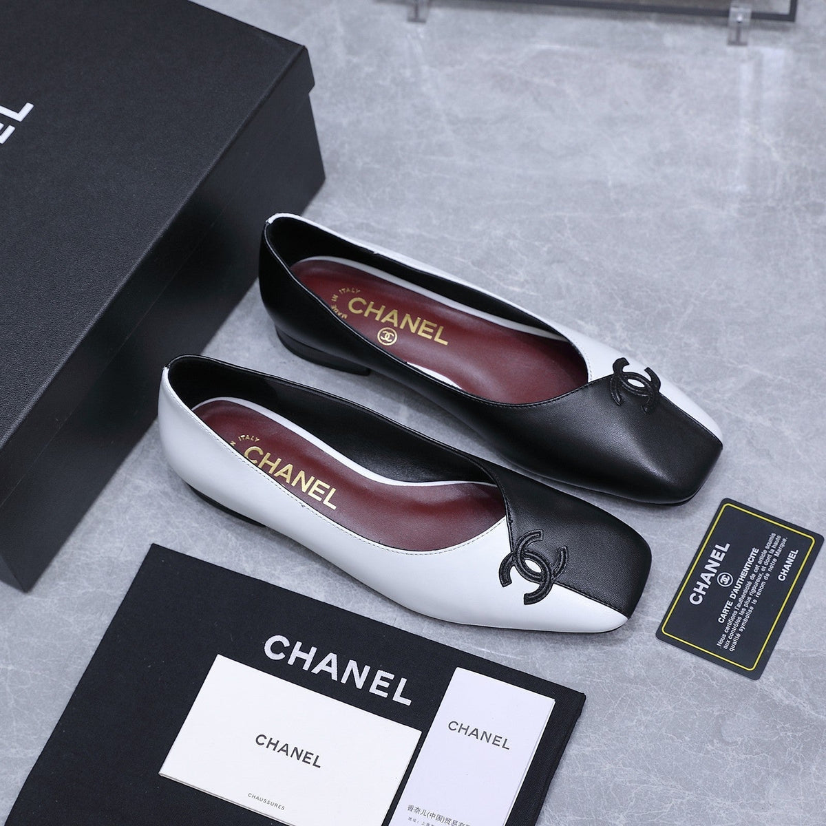 Chanel 2026 Ballet Flats Black White Suede Sheepskin 758420