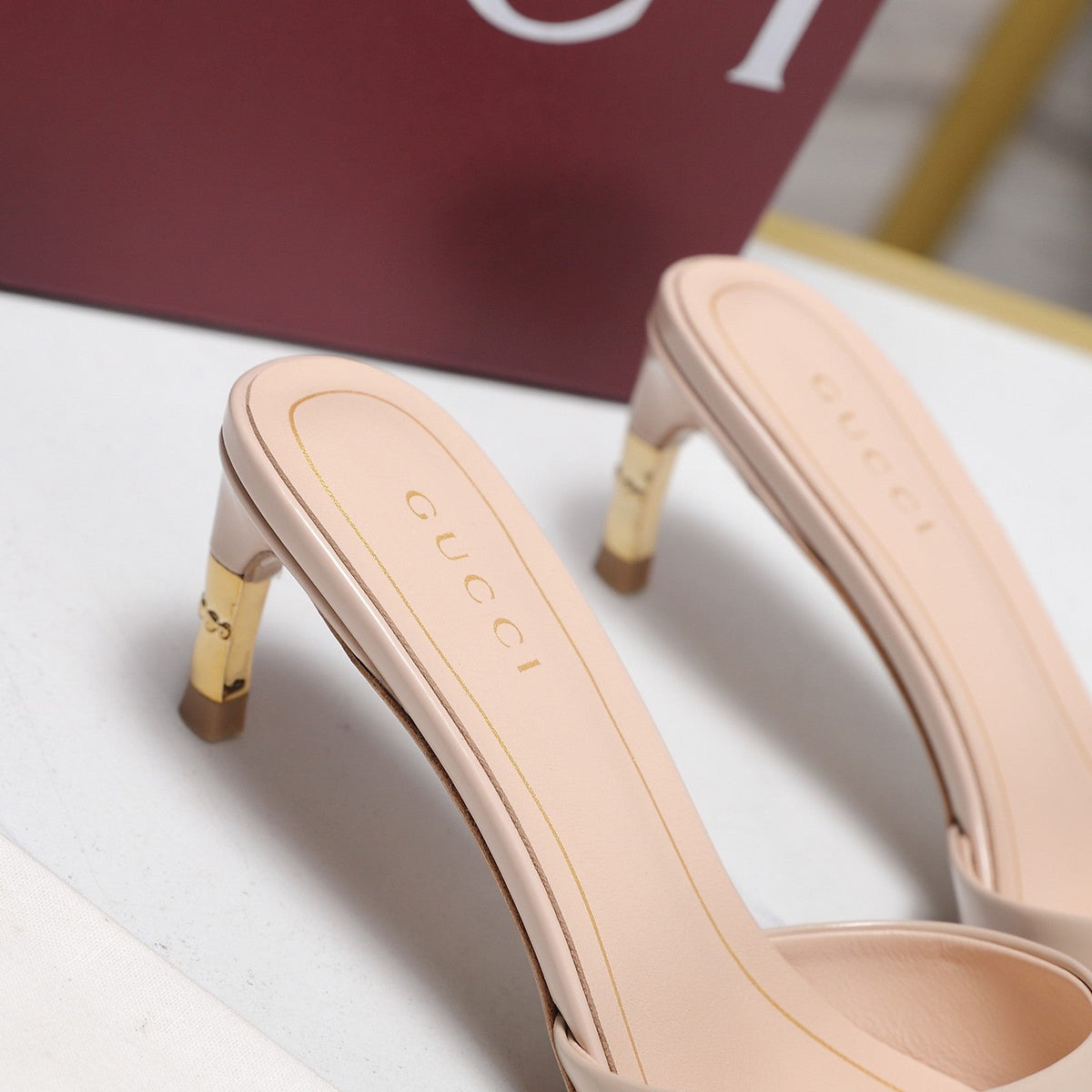 GG 26s Slide 5.5 With Bamboo Motif Light Pink Lambskin 961221