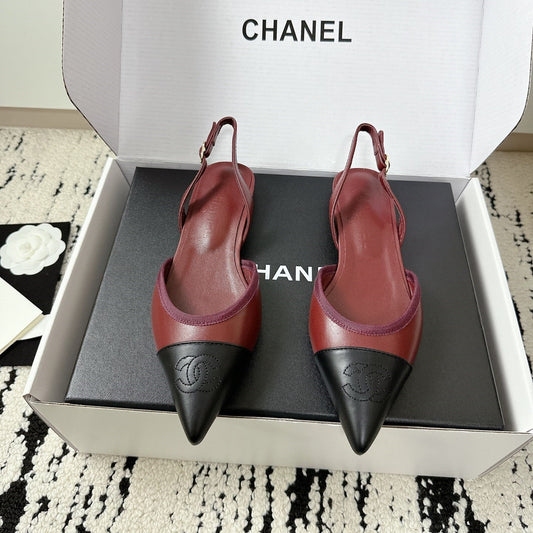 CC Slingback Pointed Burgundy Black Leather 628308