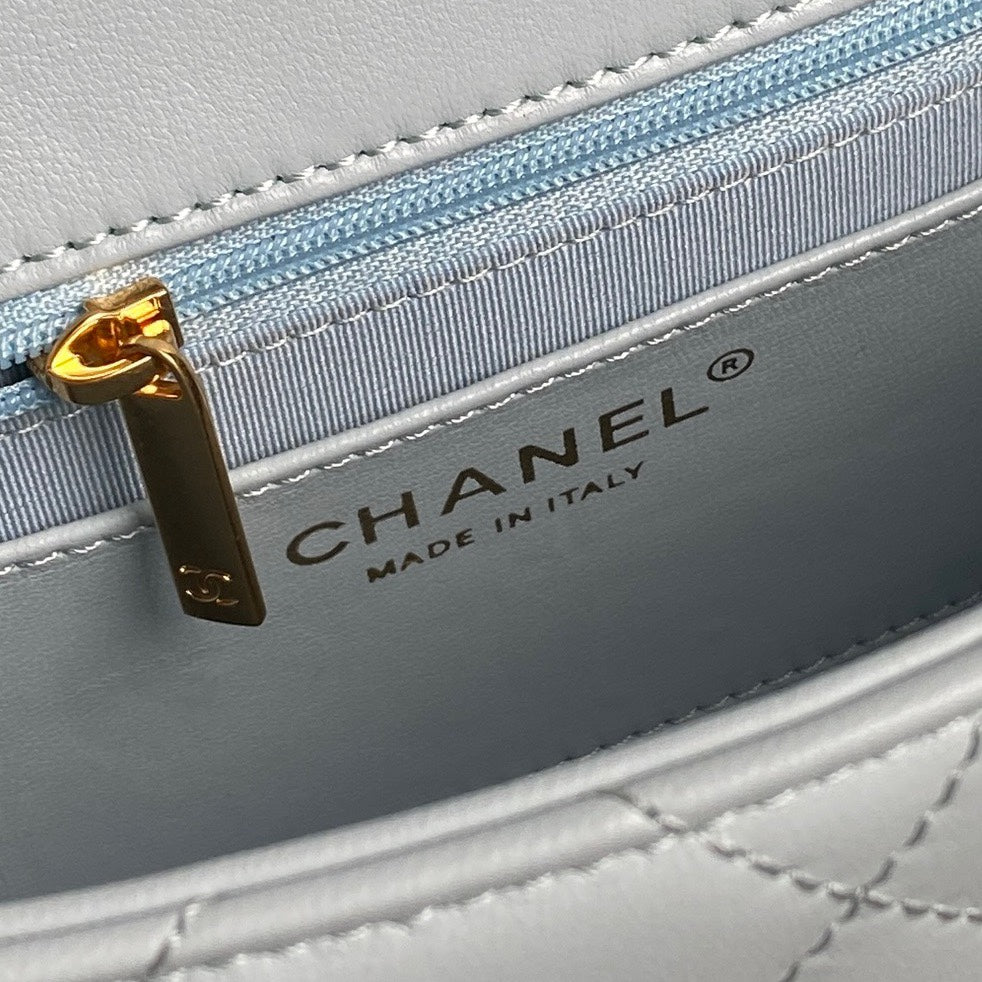 CC 24K Mini Flap Bag 21cm Cloud Blue Lambskin Gold Hardware