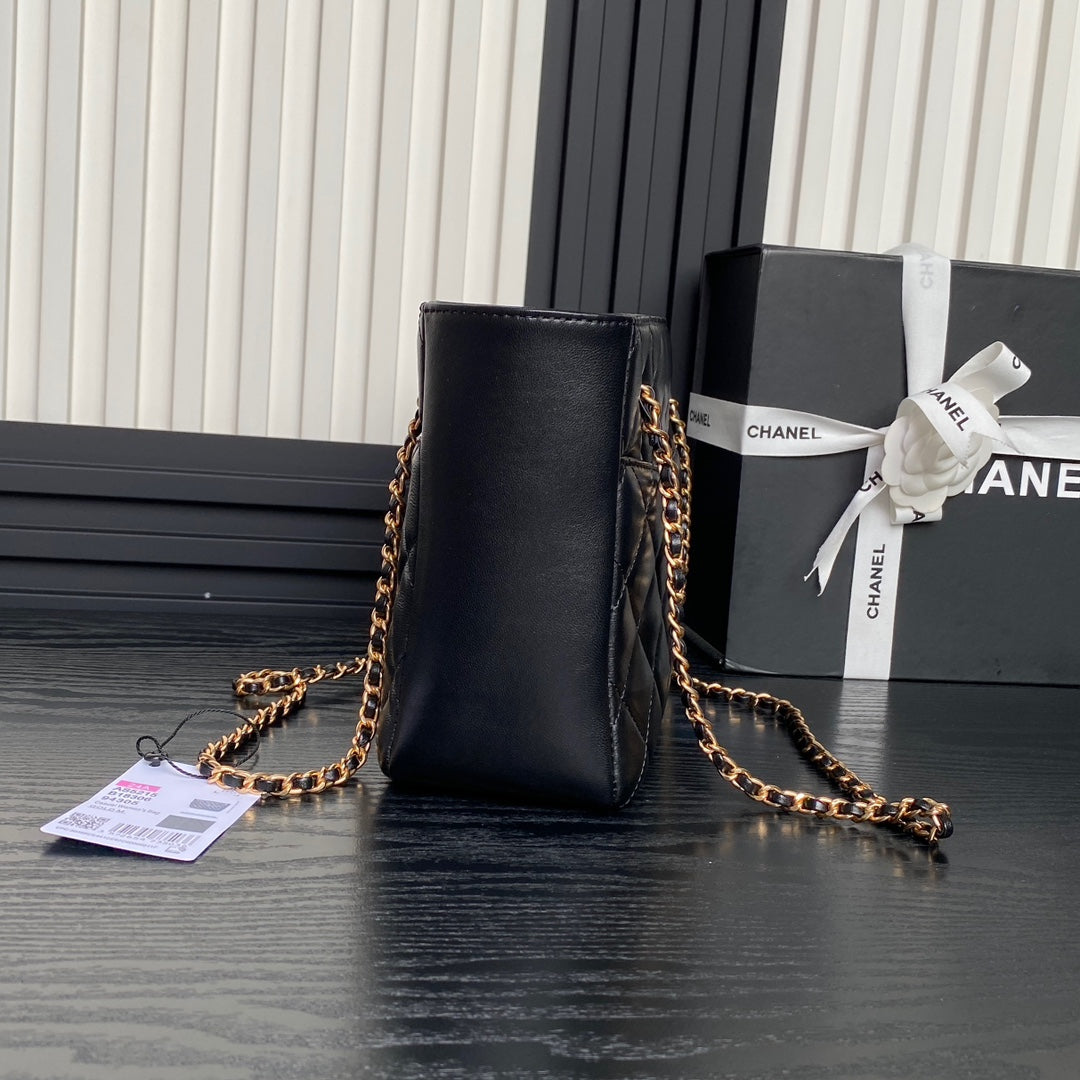 24K Shopping Bag 28cm Black Calfskin Gold Hardware