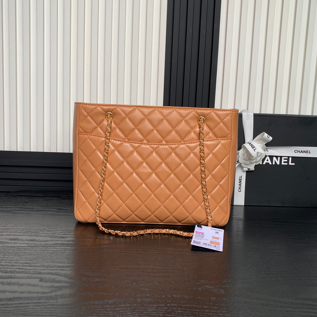 24K Shopping Bag 32cm Brown Calfskin Gold Hardware