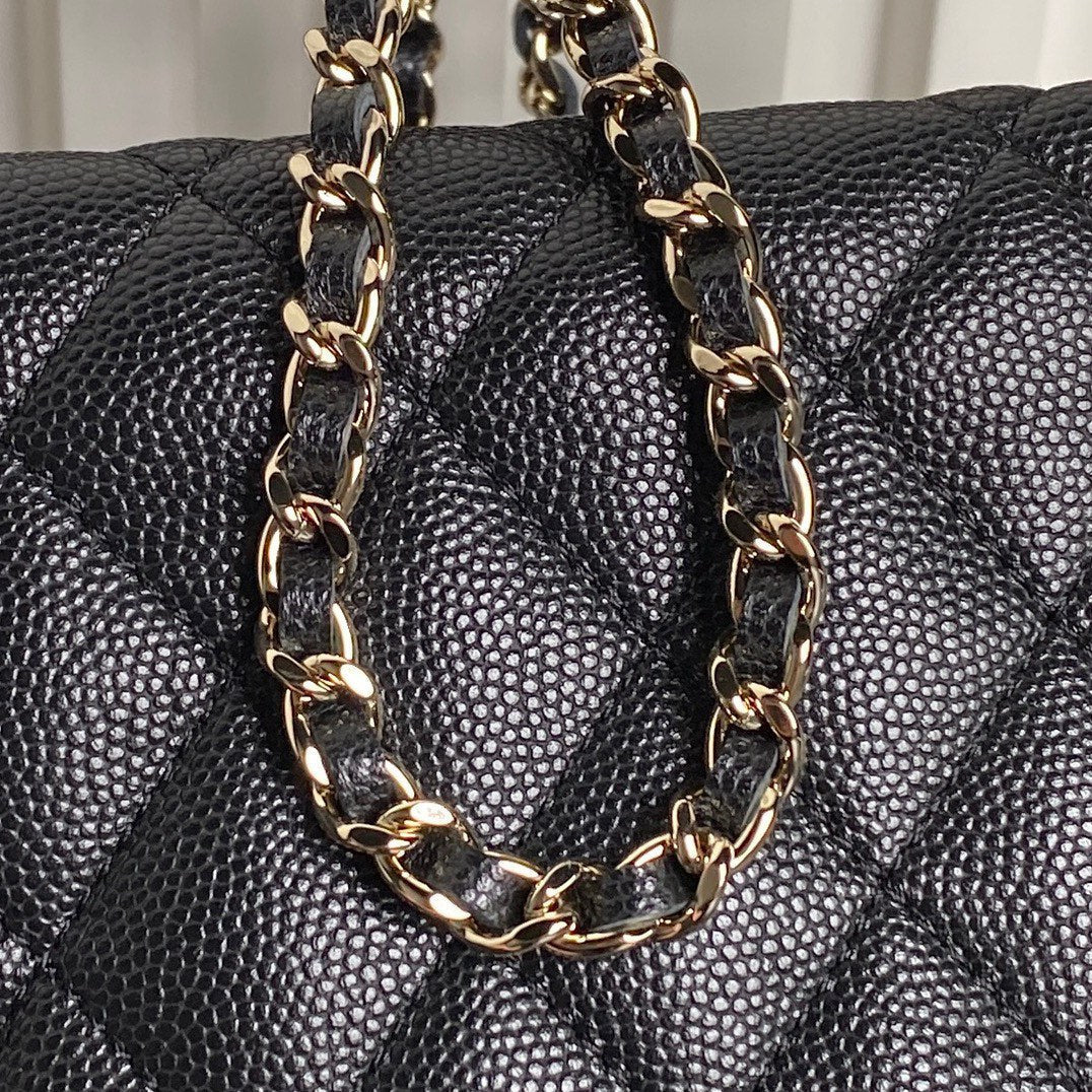 CC 25C Hobo Bag 21.5cm Top Handle Black Grained Calfskin