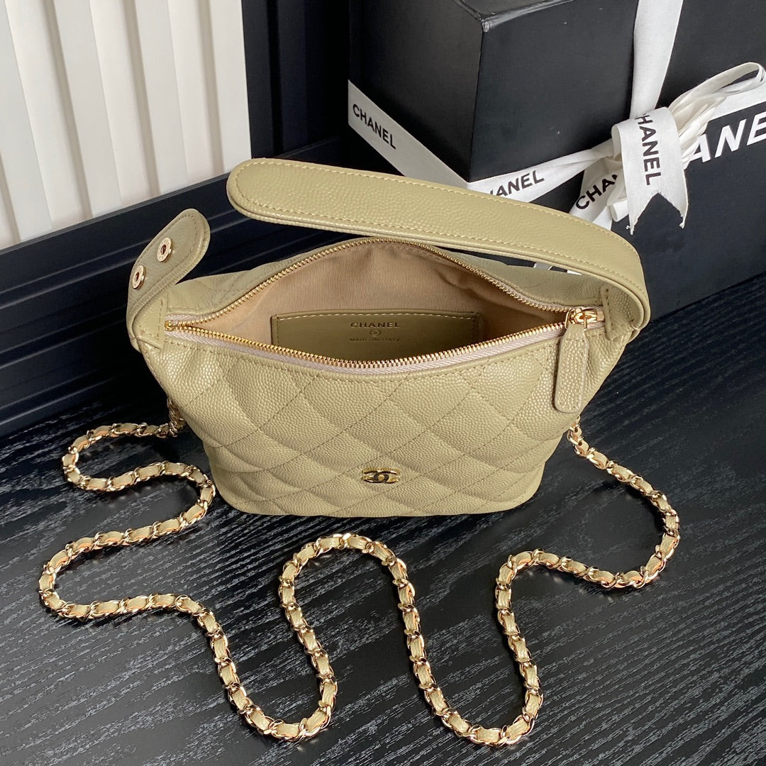 CC 25C Hobo Bag 21.5cm Top Handle Beige Grained Calfskin