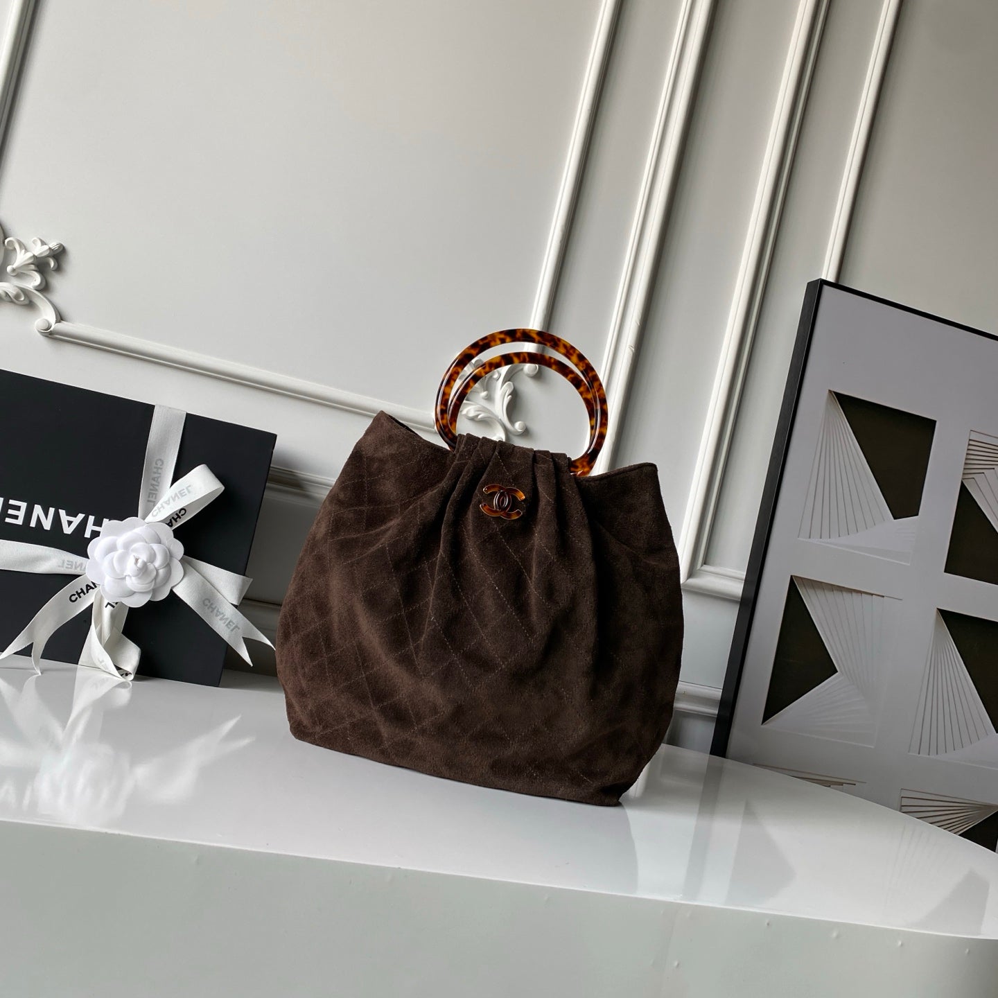 CC 26 Pouch Large Coffee Tortoiseshell Suede 286200