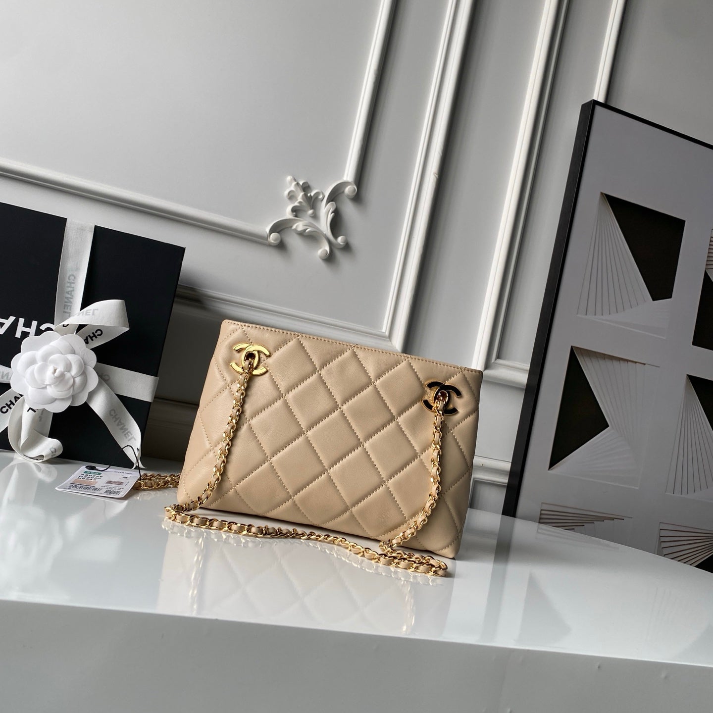 CC AS6248 Small Shopping 25cm Beige Sheepskin