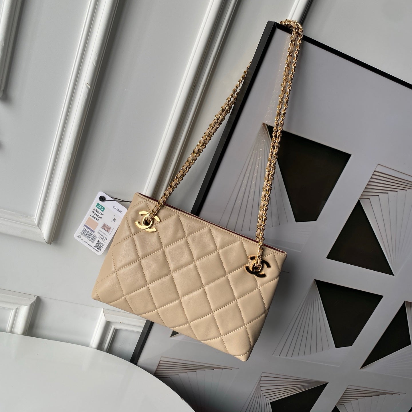 CC AS6248 Small Shopping 25cm Beige Sheepskin