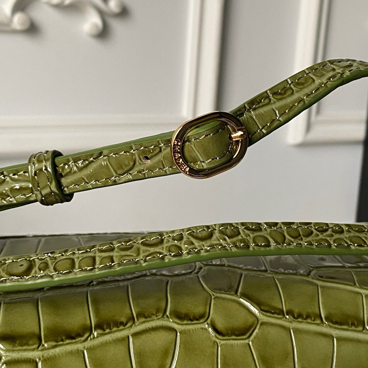 CC Croc Embossed Flap Bag 32cm Olive Imported Leather