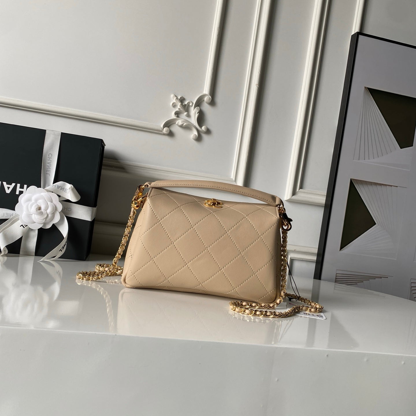 CC AS6255 Trendy Hobo Bag Beige Lambskin