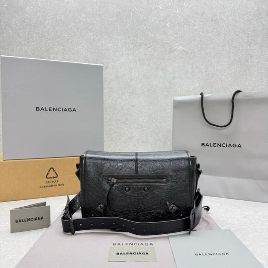 Balenciaga Le City Small Flap Messenger Bag Black Oil Wax Leather