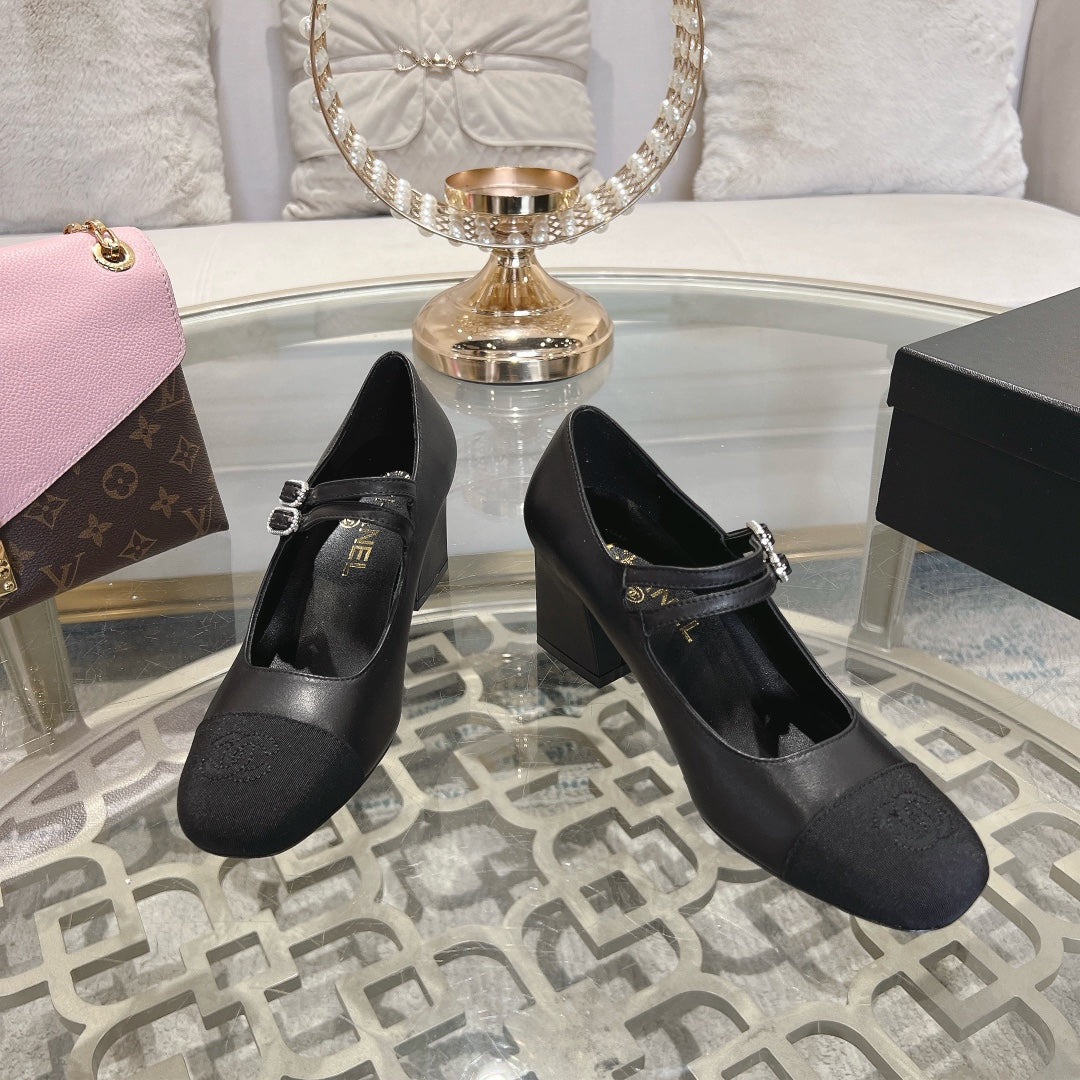mary janes 60 double buckle black calfskin grosgrain
