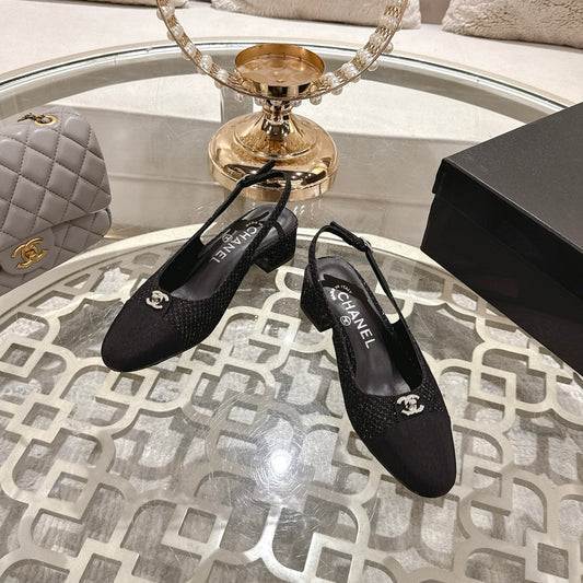 CC 25ss Slingbacks Black 35mm Glitter Fabric & Grosgrain 432609