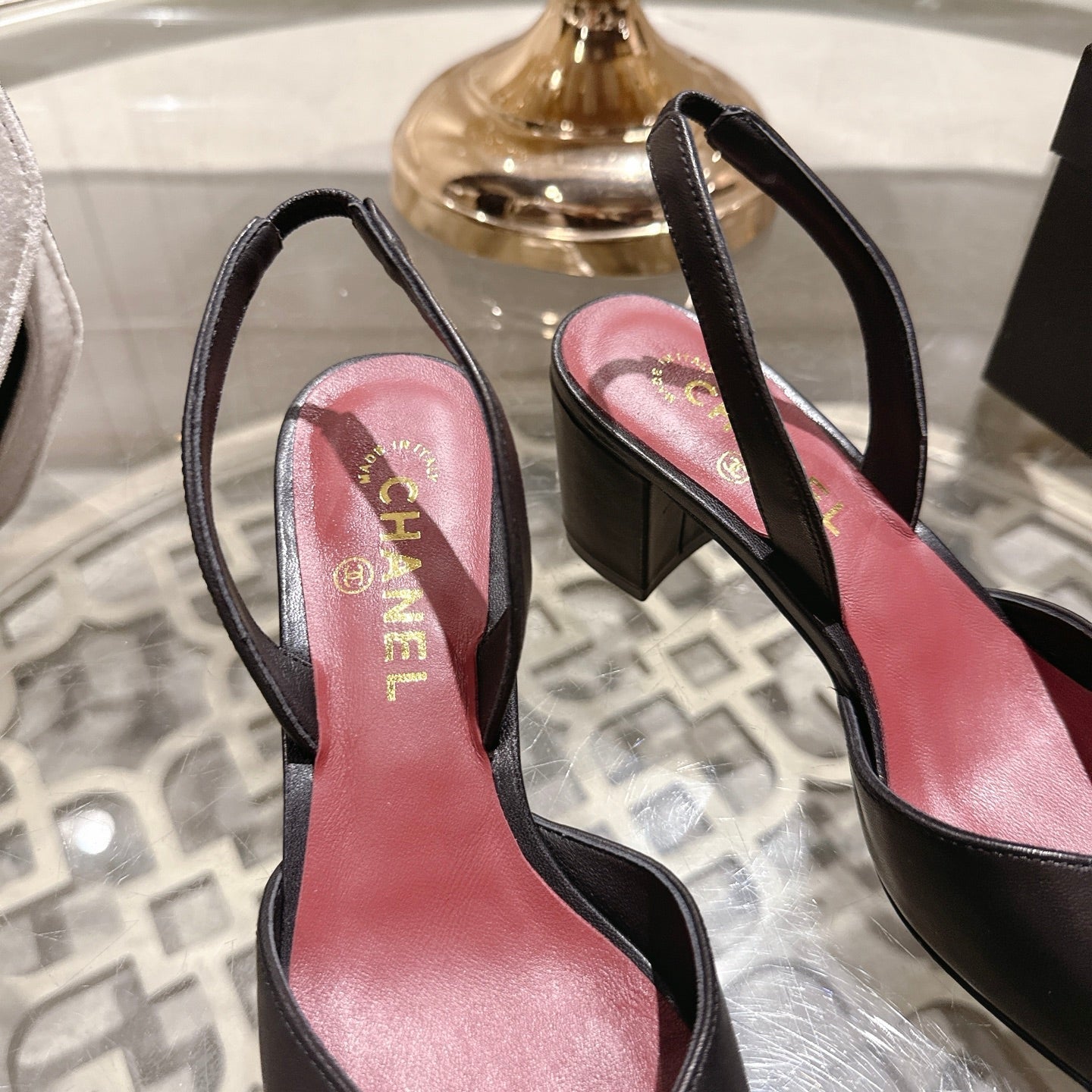 CC 26s Square-Toe High-Heeled Slingbacks 6cm Black Leather 736099