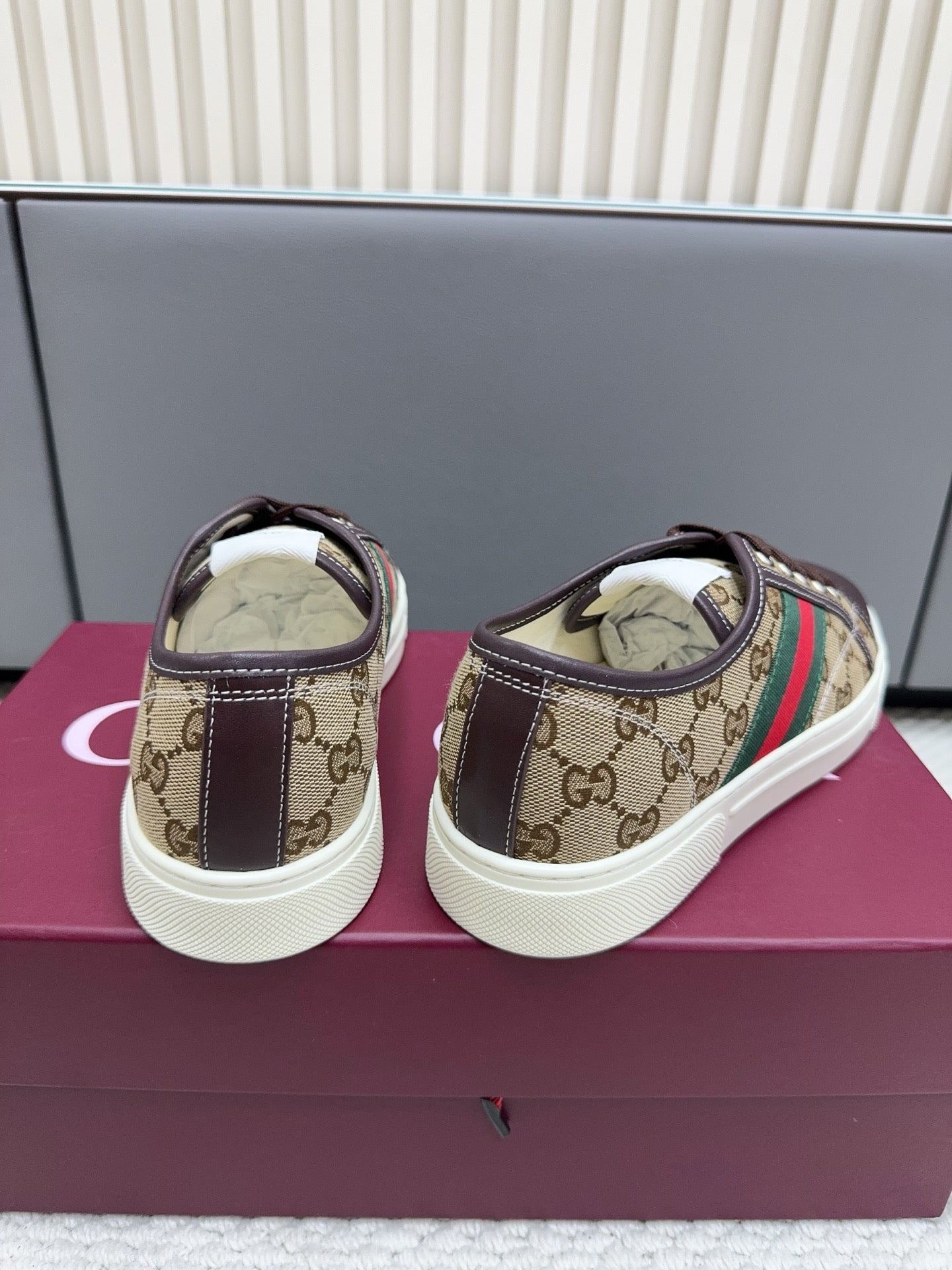 GG Tennis 1977 Sneakers Chocolate Beige Canvas Leather 788210